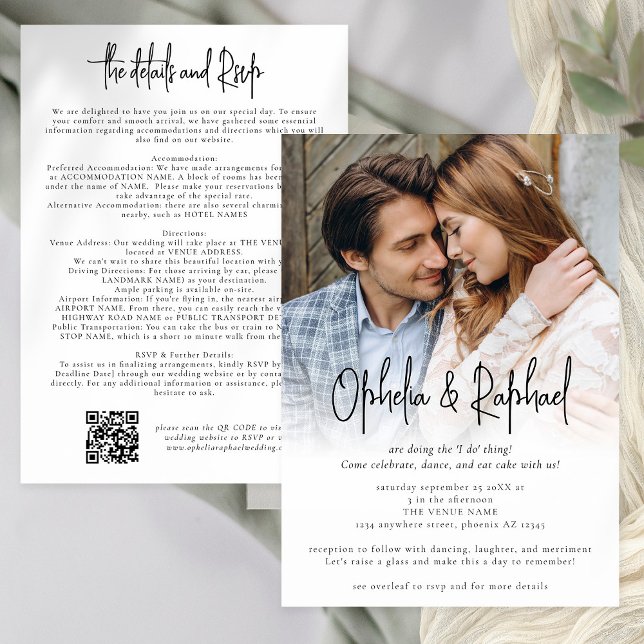 Convite Detalhes de QR do Script de Fotografia Casamento d (Front and back view)