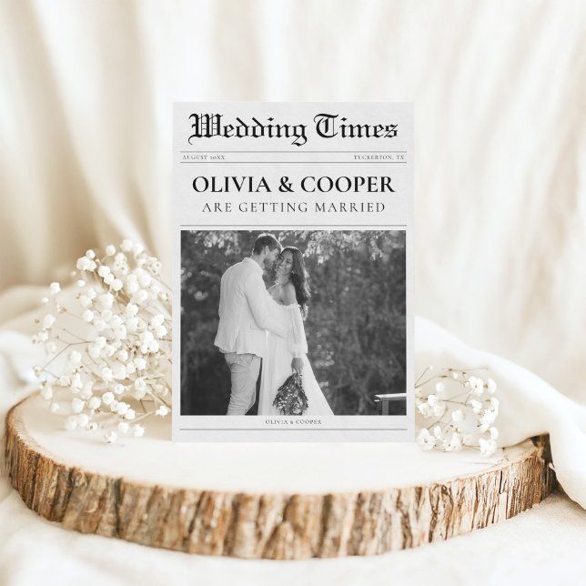 Convite Detalhes de RSVP de Código QR Casamento de Jornal (Criador carregado)