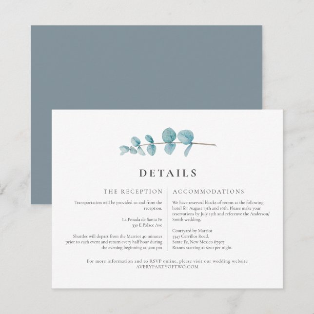Convite Detalhes do Casamento ARYA Rustic Eucalyptus Green (Frente/Verso)