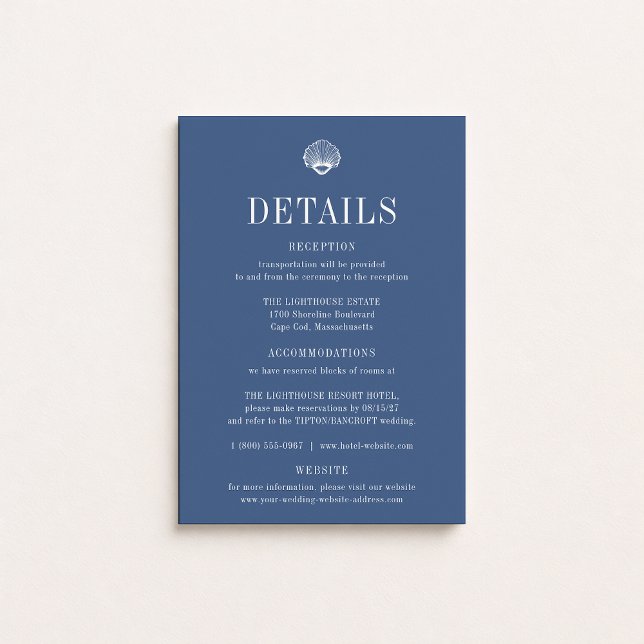 Convite Detalhes do Casamento Azul Costeiro de CAPE COD (Criador carregado)