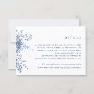 Convite Detalhes do Casamento Azul do Marinho Floral Elega
