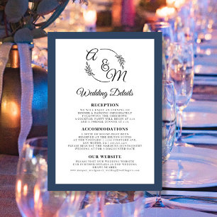 Convite Detalhes do Casamento Azul do Marinho Moderno Simp