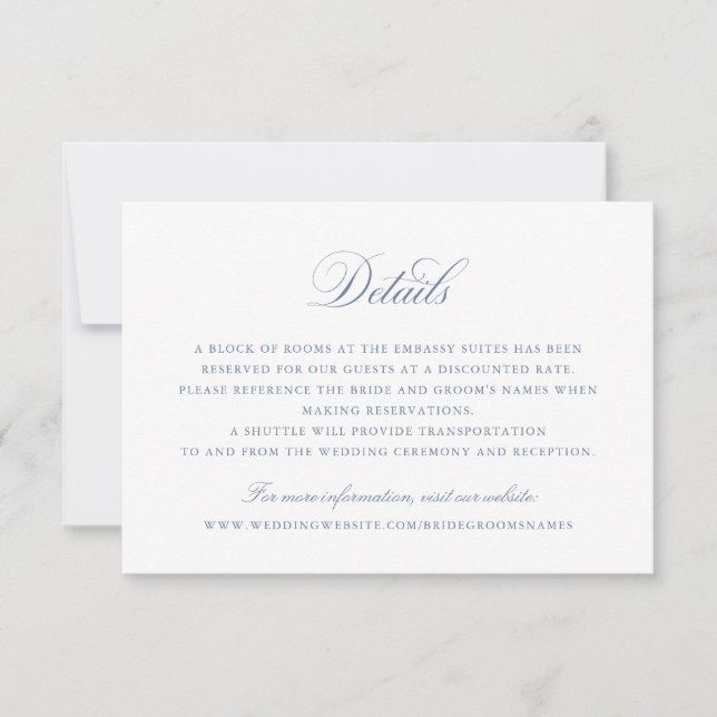 Convite Detalhes do Casamento Azul do Script de Caligrafia (Frente)