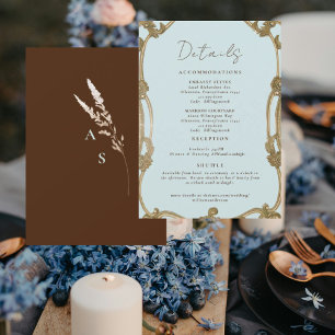 Convite Detalhes do Casamento Azul Gélido Simples Antigo -