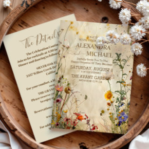 Convite Detalhes do Casamento Boho de Outono com Flores Si