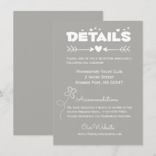 Convite Detalhes do Casamento Borboletas e Corações Cinza 