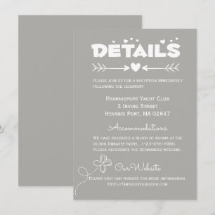 Convite Detalhes do Casamento Borboletas e Corações Cinza 
