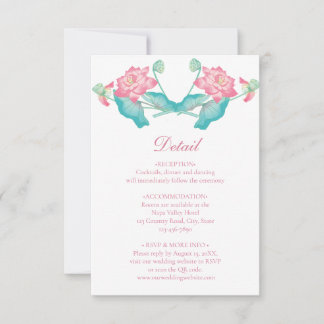 Convite Detalhes do Casamento com Flor de Lótus Rosa - Car