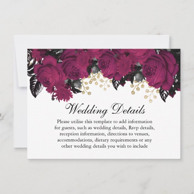 Convite Detalhes do Casamento com Flores de Marsala Dourad (Frente)