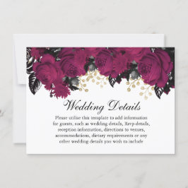 Convite Detalhes do Casamento com Flores Douradas Marsala 