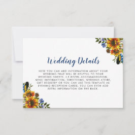Convite Detalhes do Casamento com Girassóis em Azul Marinh