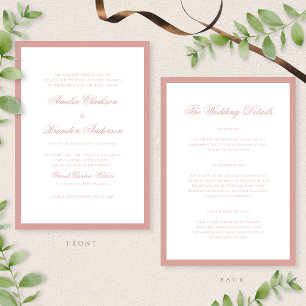 Convite Detalhes do Casamento com Letra Script e Borda Ros