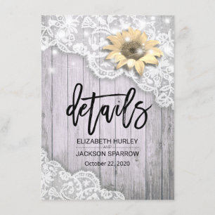 Convite Detalhes do Casamento com Renda, Girassol e Luzes