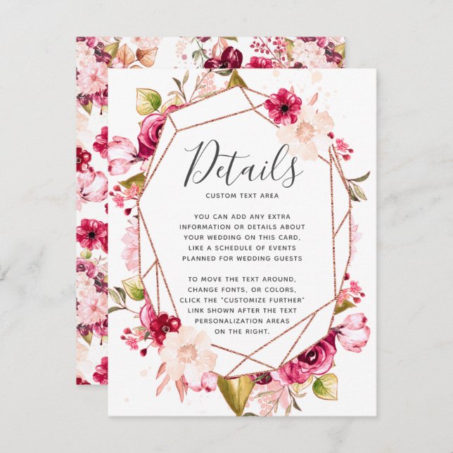 Convite Detalhes do Casamento com Terrário Geométrico Rosa (Frente/Verso)