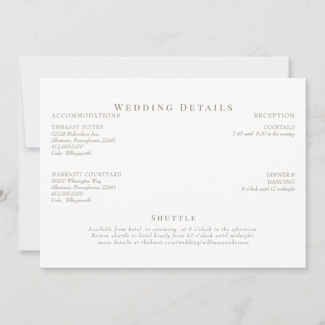 Convite Detalhes do Casamento com Texto Branco e Dourado (Frente)