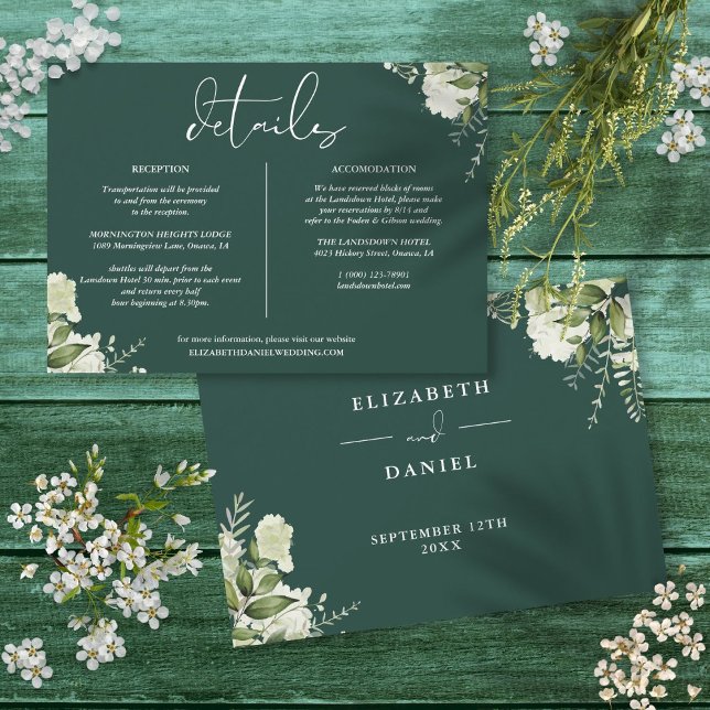 Convite Detalhes do Casamento com Verde Esmeralda Informaç (Emerald Greenery Wedding Details Information Invitation)