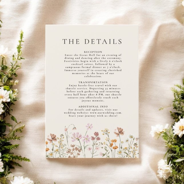 Convite Detalhes do Casamento de Boho Wildflower Beige Gar (Criador carregado)
