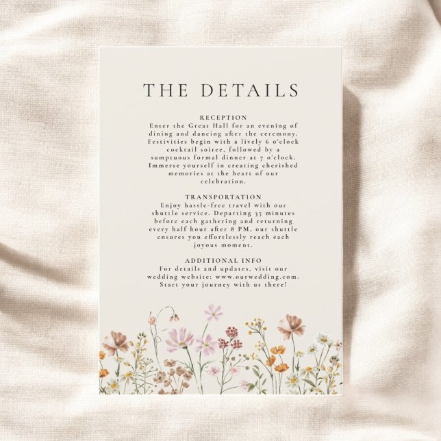 Convite Detalhes do Casamento de Boho Wildflower Beige Gar (Criador carregado)
