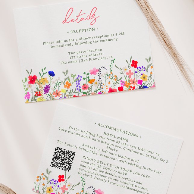 Convite Detalhes do casamento de flores selvagens brilhant (Modern boho bright wild flowers wedding details invitation)