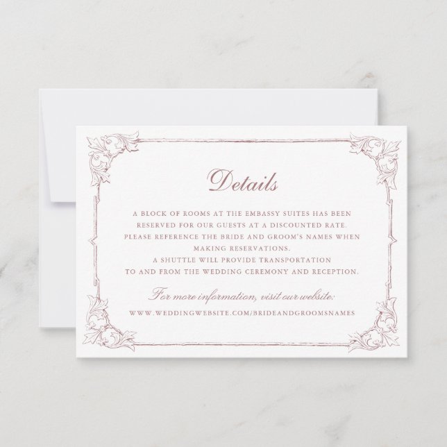 Convite Detalhes do Casamento de Frame de Ornamento Elegan (Frente)