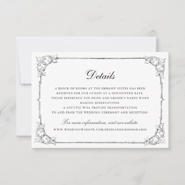 Convite Detalhes do Casamento de Frame de Ornamento Elegan (Frente)