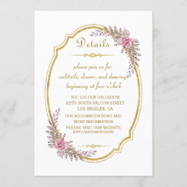 Convite Detalhes do Casamento de Frame Dourado Floral do B