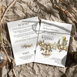 Convite Detalhes do Casamento de Inverno Holly Bells Golde