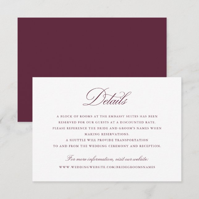 Convite Detalhes do Casamento de Merlot do Script de Calig (Frente/Verso)