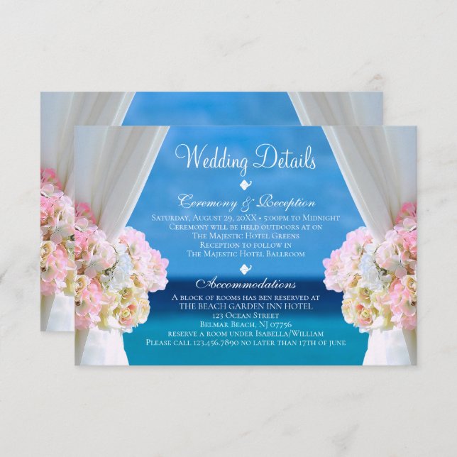 Convite Detalhes do Casamento de Praia no Oceano Floral El (Frente/Verso)