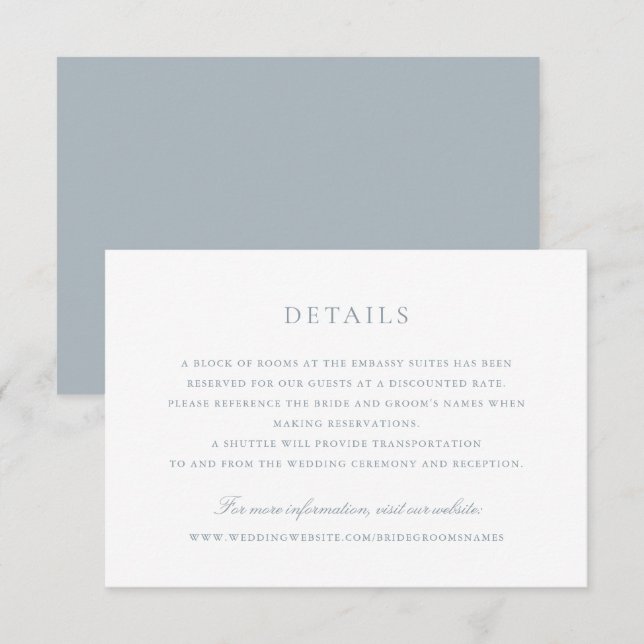 Convite Detalhes do Casamento de Script Azul Dusty Elegant (Frente/Verso)