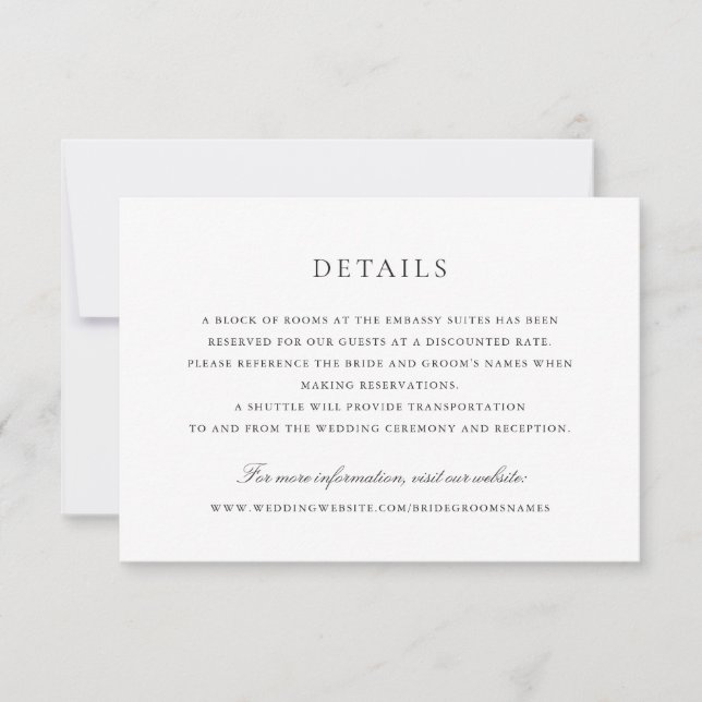 Convite Detalhes do Casamento de Script Branco Negro Elega (Frente)