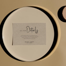 Convite Detalhes do Casamento de Script Preto Simples Tan