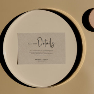 Convite Detalhes do Casamento de Script Preto Simples Tan