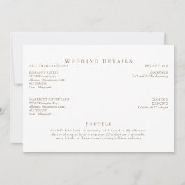 Convite Detalhes do Casamento de Texto Branco e Dourado