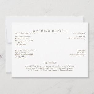 Convite Detalhes do Casamento de Texto Branco e Dourado