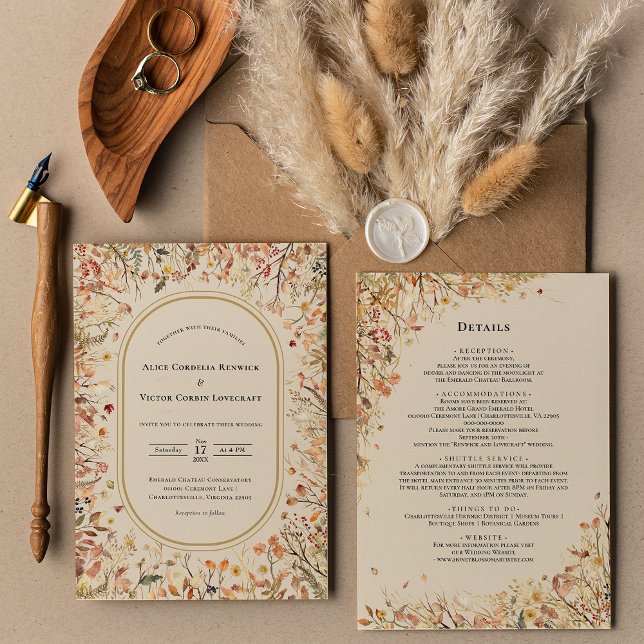 Convite Detalhes do Casamento de Vintage Rustic Fall Beige (Criador carregado)