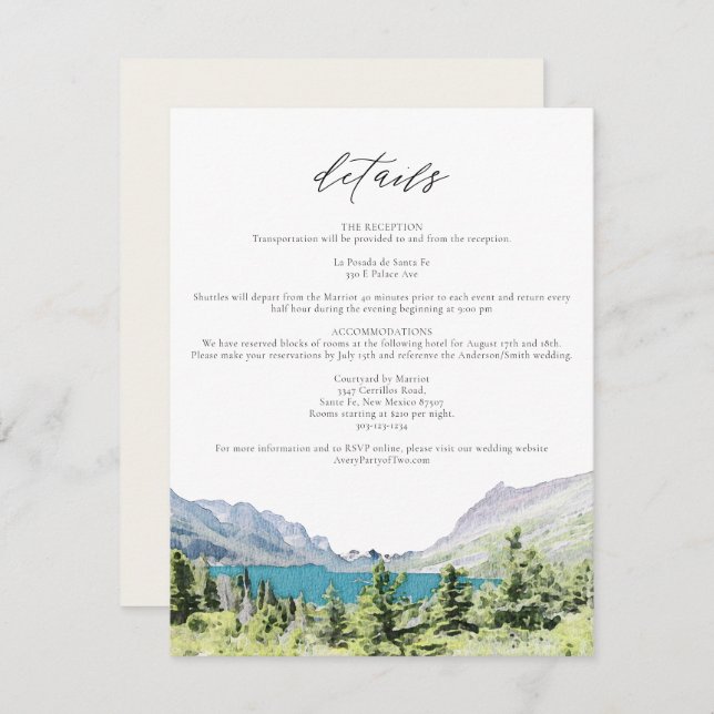 Convite Detalhes do Casamento do Parque Nacional do Glacia (Frente/Verso)