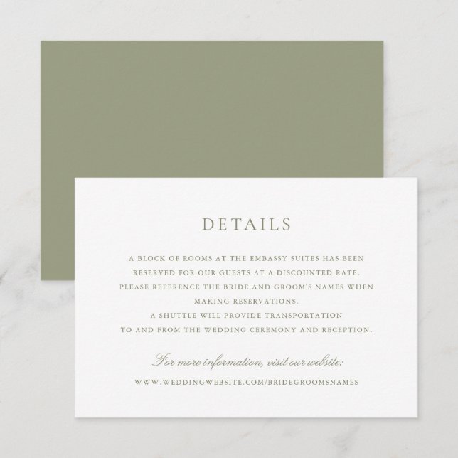 Convite Detalhes do Casamento do Script Verde do Elegante  (Frente/Verso)