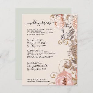 Convite Detalhes do Casamento Dourado do Rosa de Blush Flo