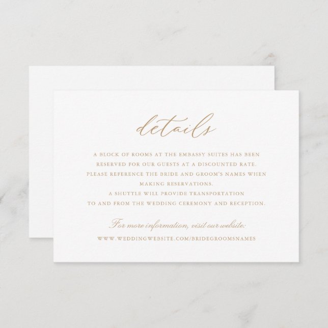 Convite Detalhes do Casamento Dourado do Script de Caligra (Frente/Verso)