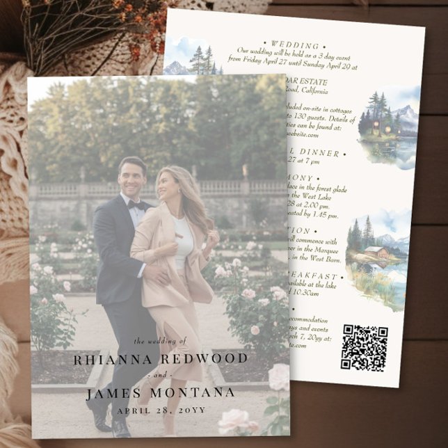 Convite Detalhes do Casamento e Foto do Destino do Lago Co (Details qr code & photo wedding invitation from the Country Lake wedding collection by Darling & May)