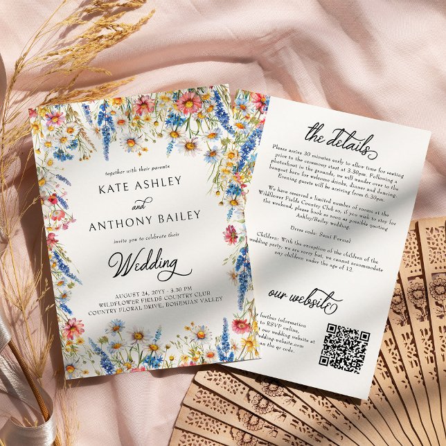 Convite Detalhes do Casamento e Site de Country Wildflower (Wedding Invitation with details from the Country Wildflower Wedding Collection by Darling & May)
