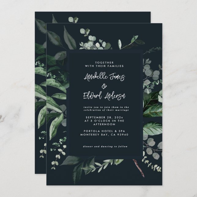 Convite Detalhes do casamento elegante floral botânico pre (Frente/Verso)