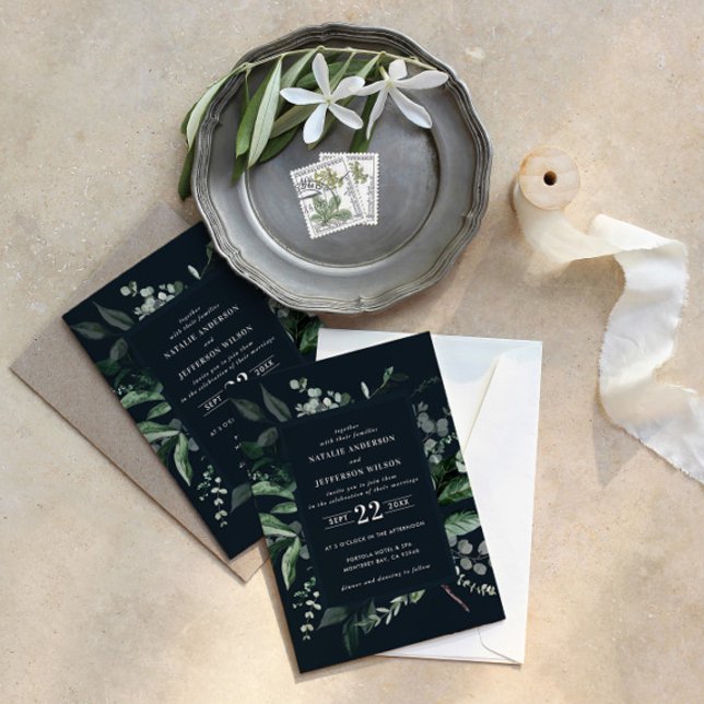 Convite Detalhes do casamento elegante floral botânico pre (Criador carregado)