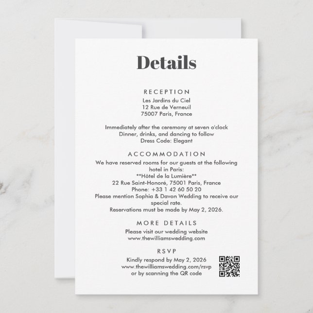 Convite Detalhes do Casamento em Paris - Anexo (Frente)