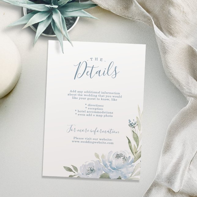 Convite Detalhes do casamento floral azul empoeirado do ja (Romantic garden dusty blue floral wedding details invitation)
