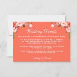 Convite Detalhes do Casamento Floral Coral Elegante Modern