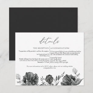 Convite Detalhes do Casamento Floral Negro Elegante NOVA