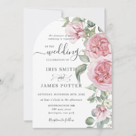 Convite Detalhes do Casamento Floral QR para Rosa Rosa Ros