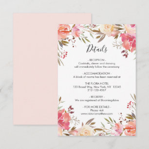 Convite Detalhes do Casamento Floral Romântico Blush Bloom